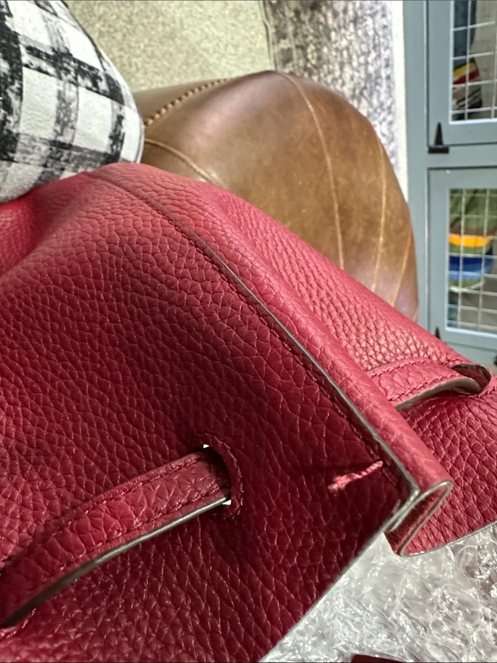 MICHAEL Michael Kors Junie Red Pebbled Leather Drawstring Backpack
